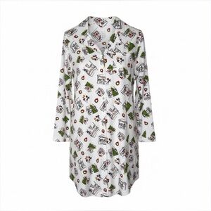 Echo Holiday Market White Sleep Shirt Women’s Size Large Notch Collar Christmas